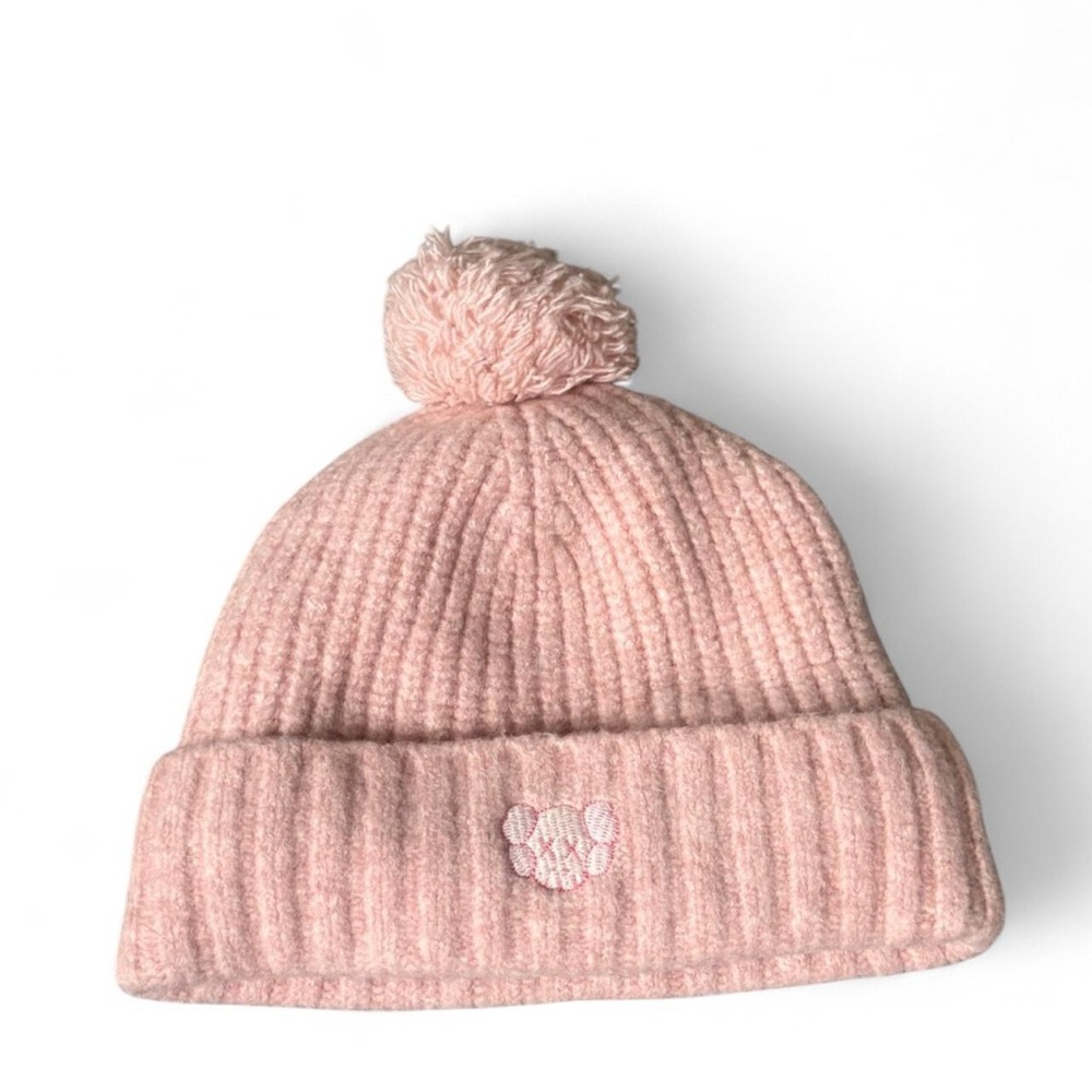 KAWS Pink Ribbed Pom-Pom Beanie
